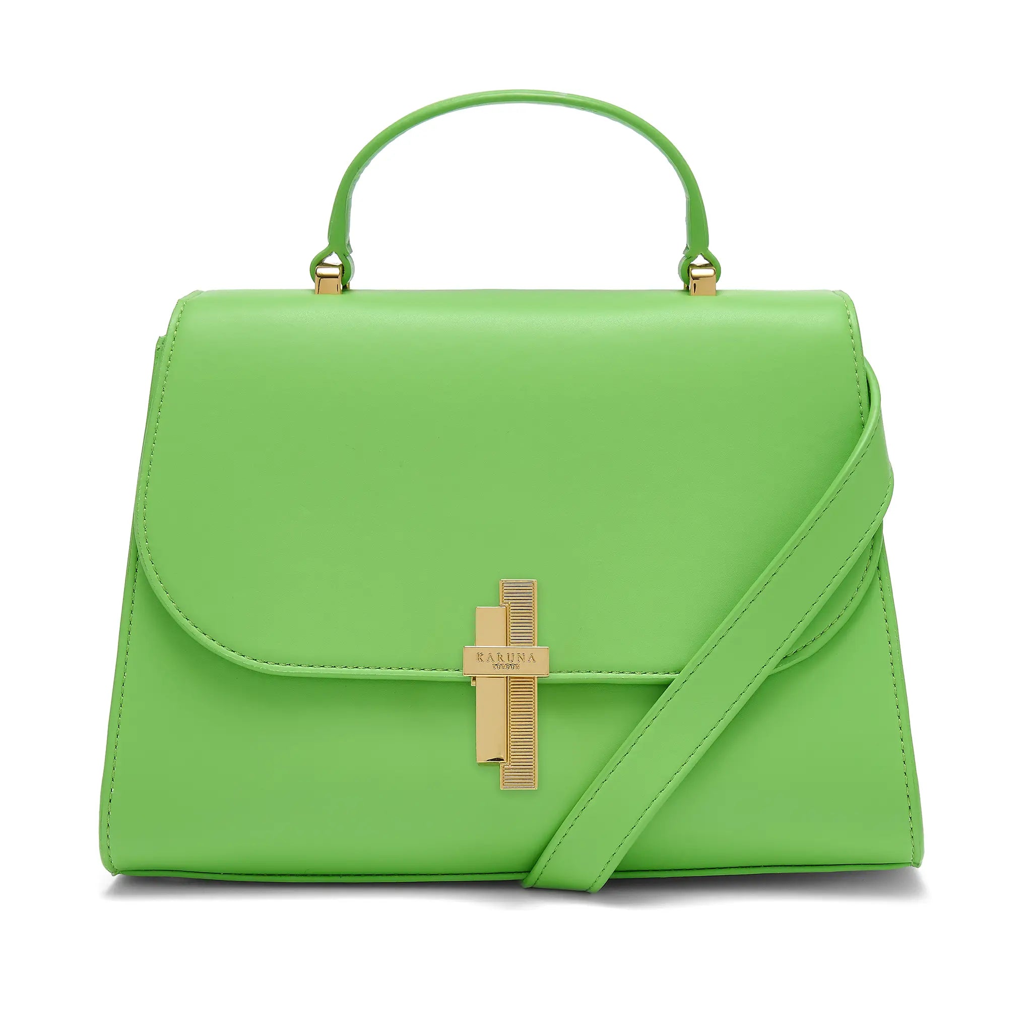 Karuna London Maddox apple green top handle bag front view