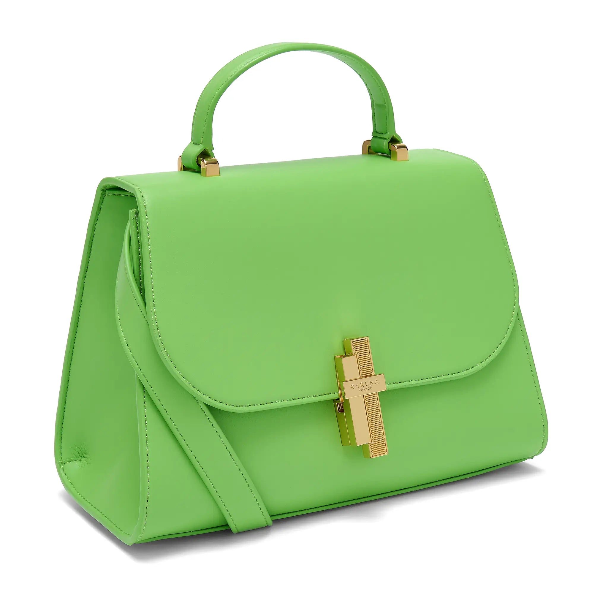 Karuna London Maddox apple green top handle bag side view