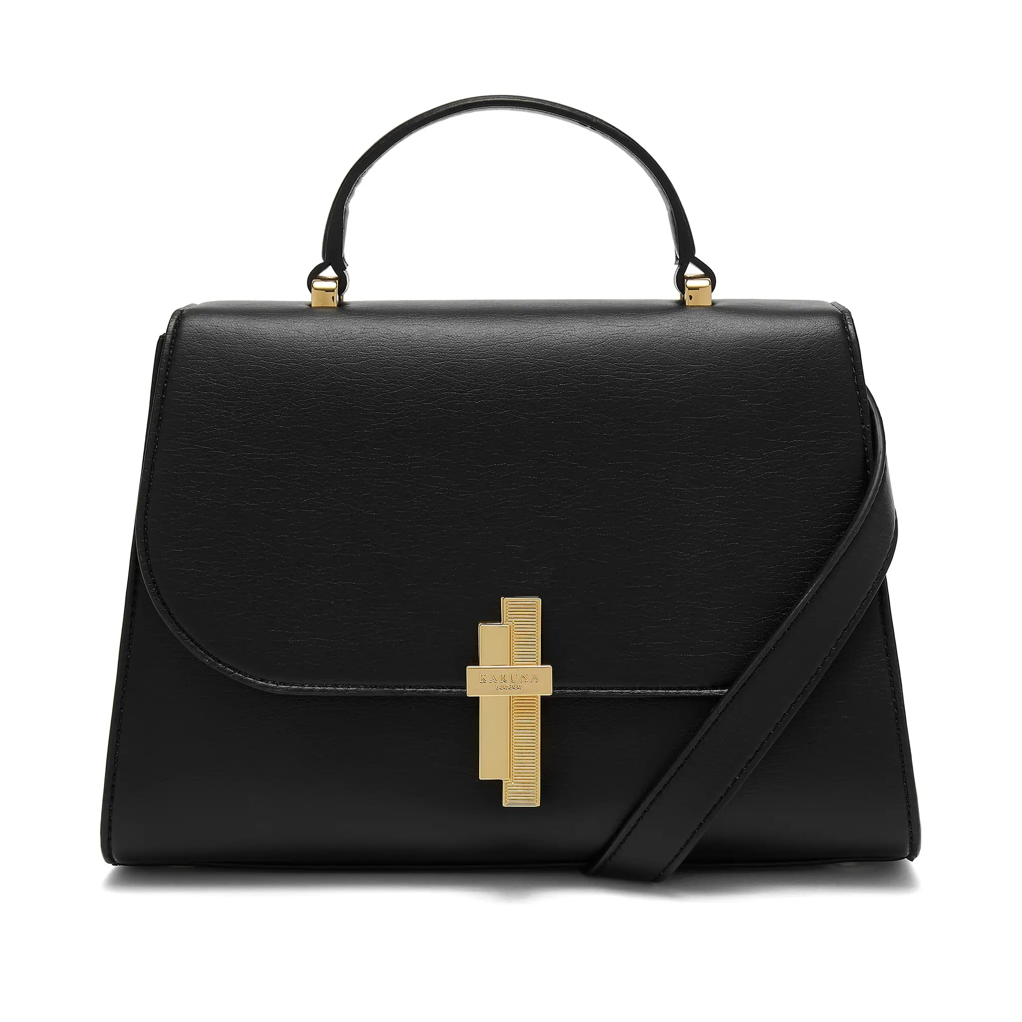 Karuna London Maddox black top handle bag front view