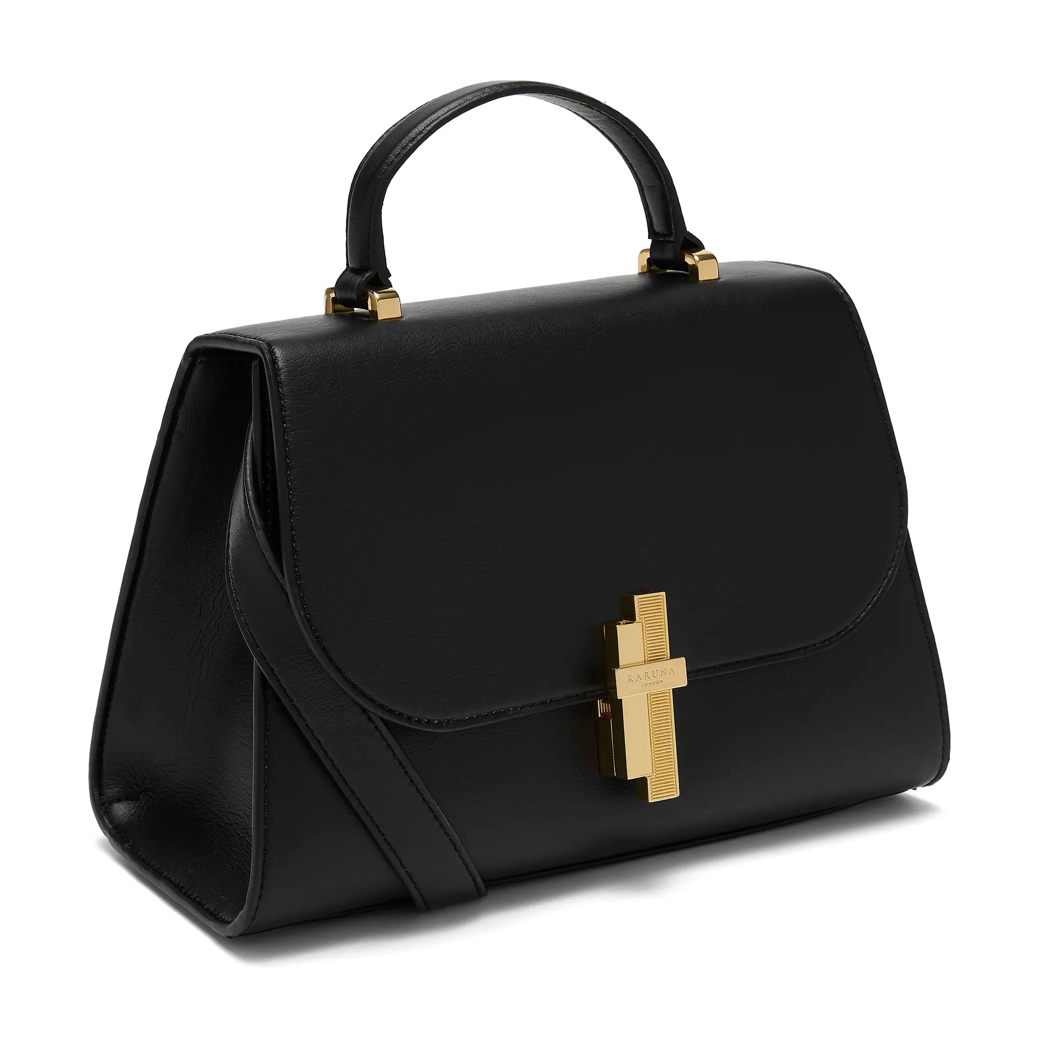 Karuna London Maddox black top handle bag side view