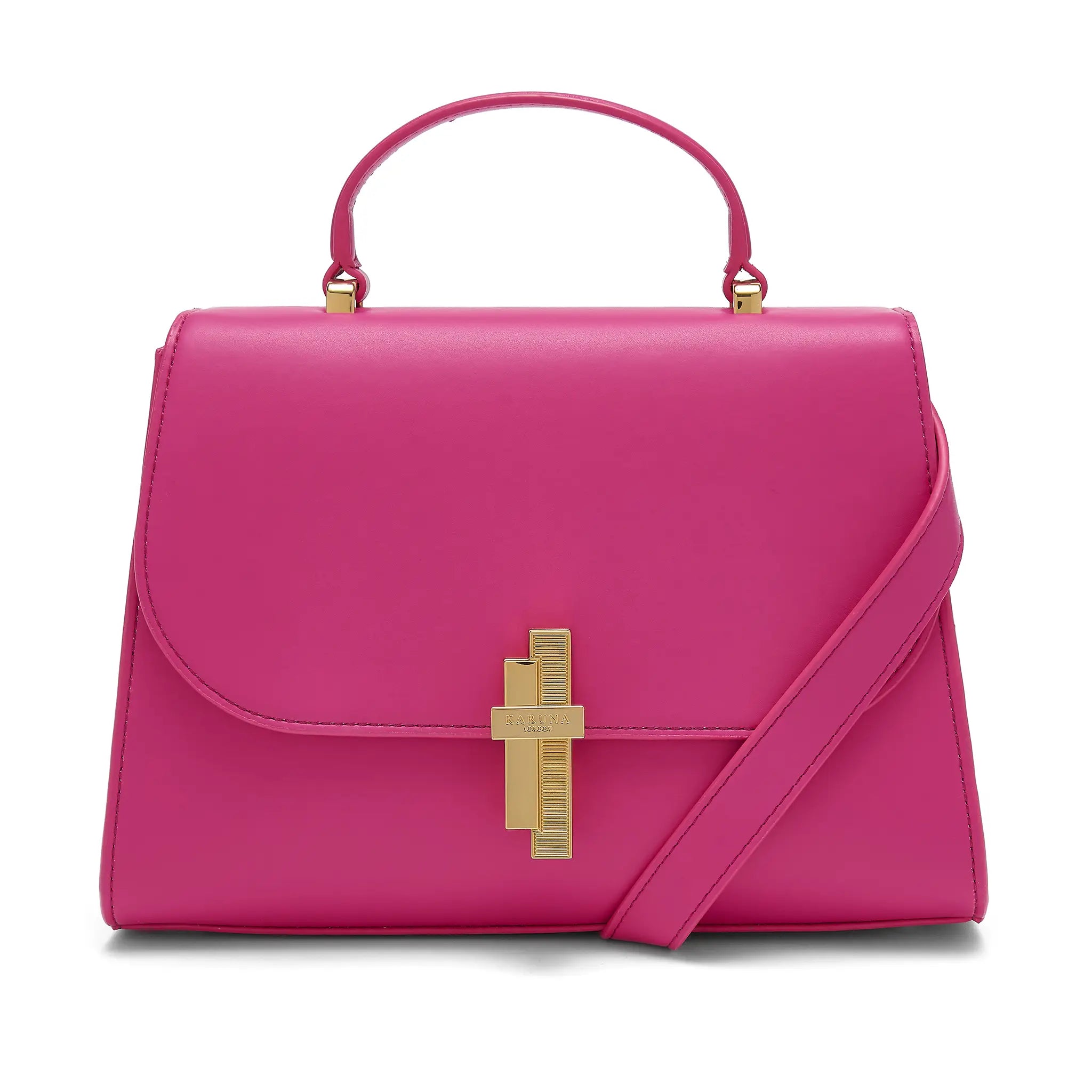 Karuna London Maddox magenta top handle bag front view