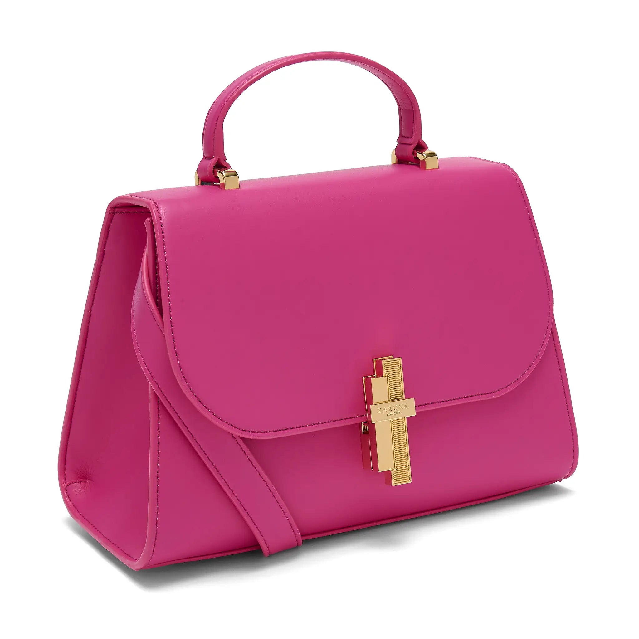 Karuna London Maddox magenta top handle bag side view