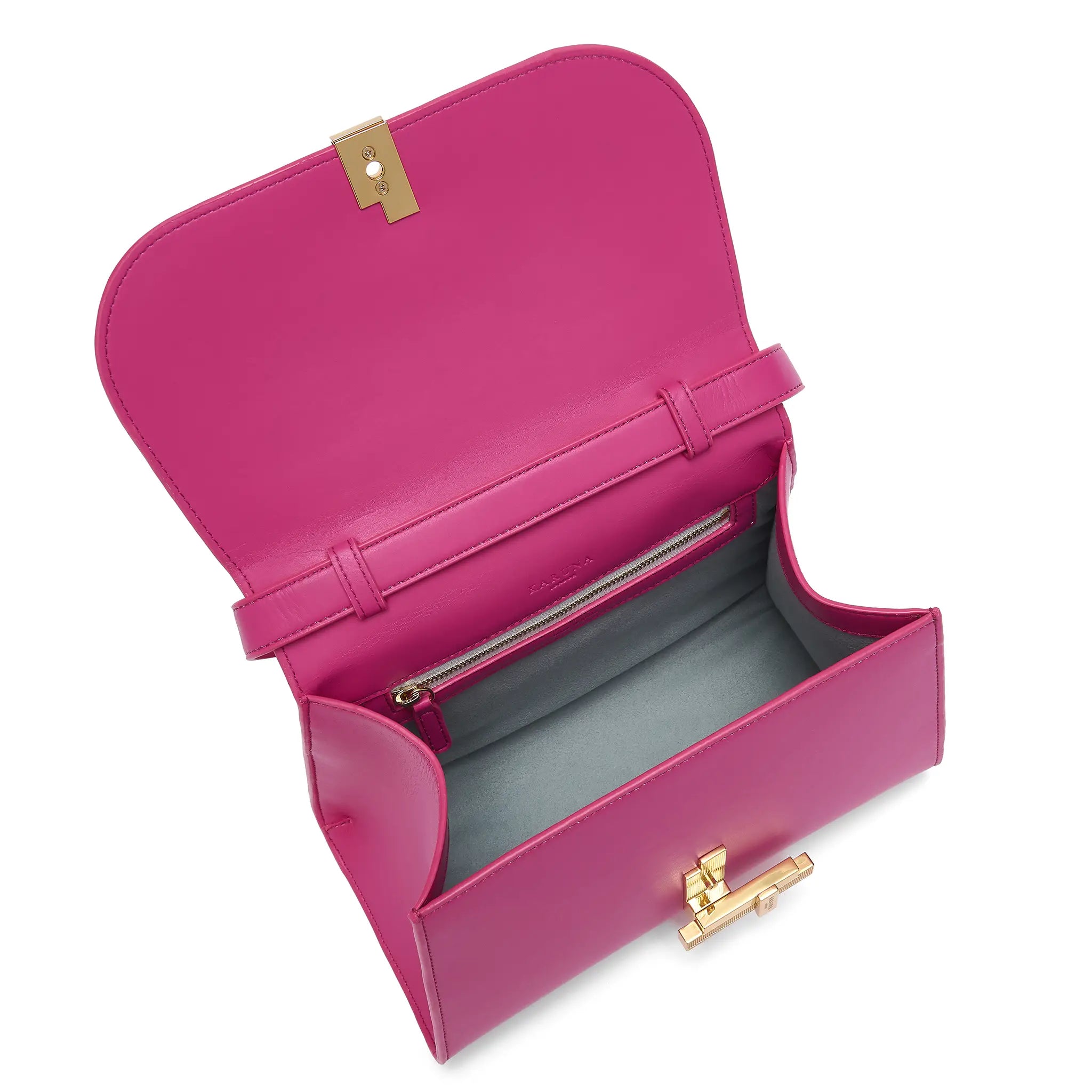 Karuna London Maddox magenta top handle bag inside view