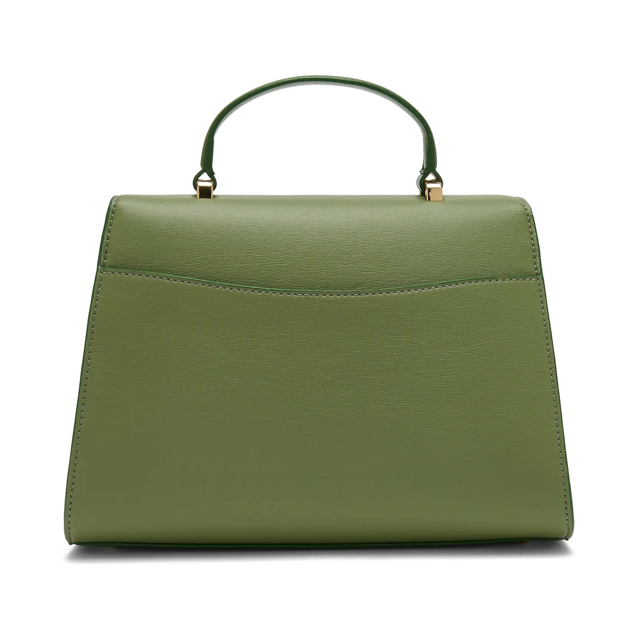 Karuna London Maddox olive green top handle bag back view