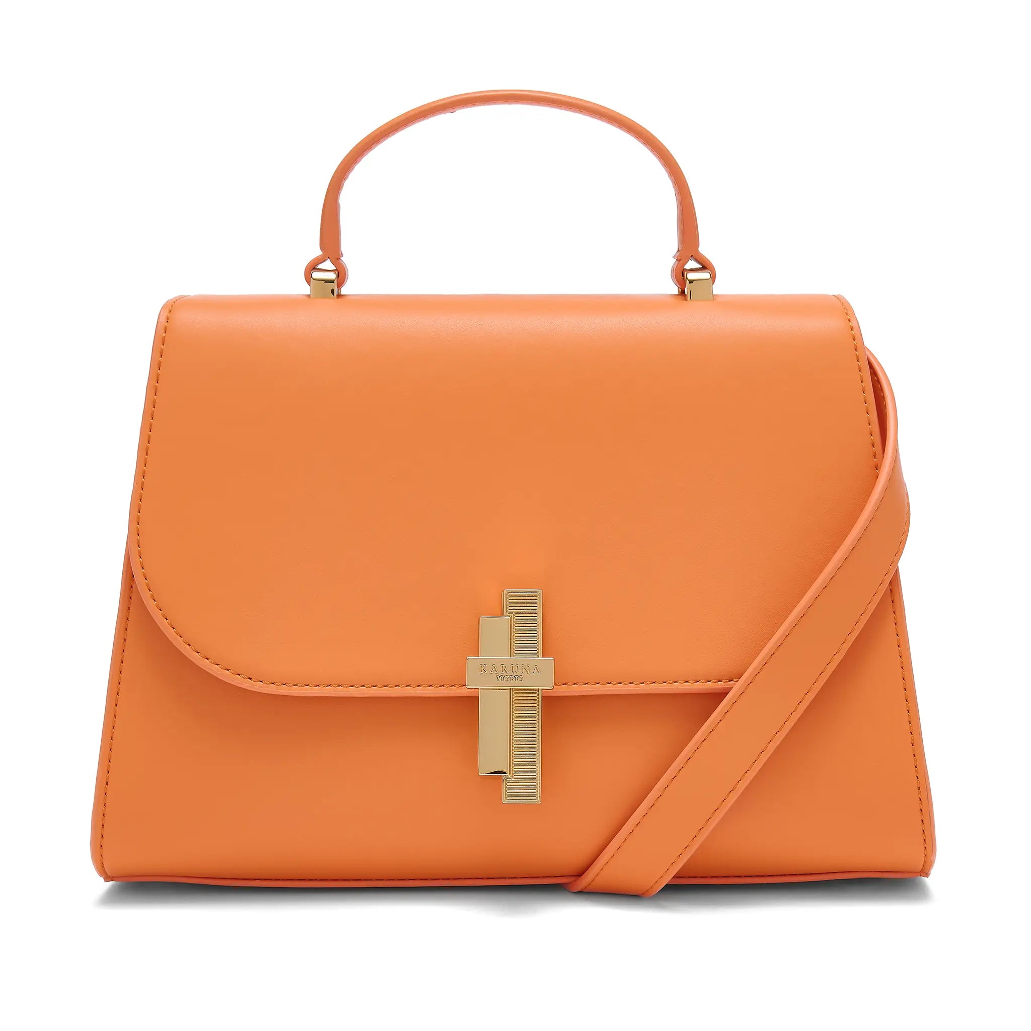 Karuna London Maddox papaya top handle bag front view