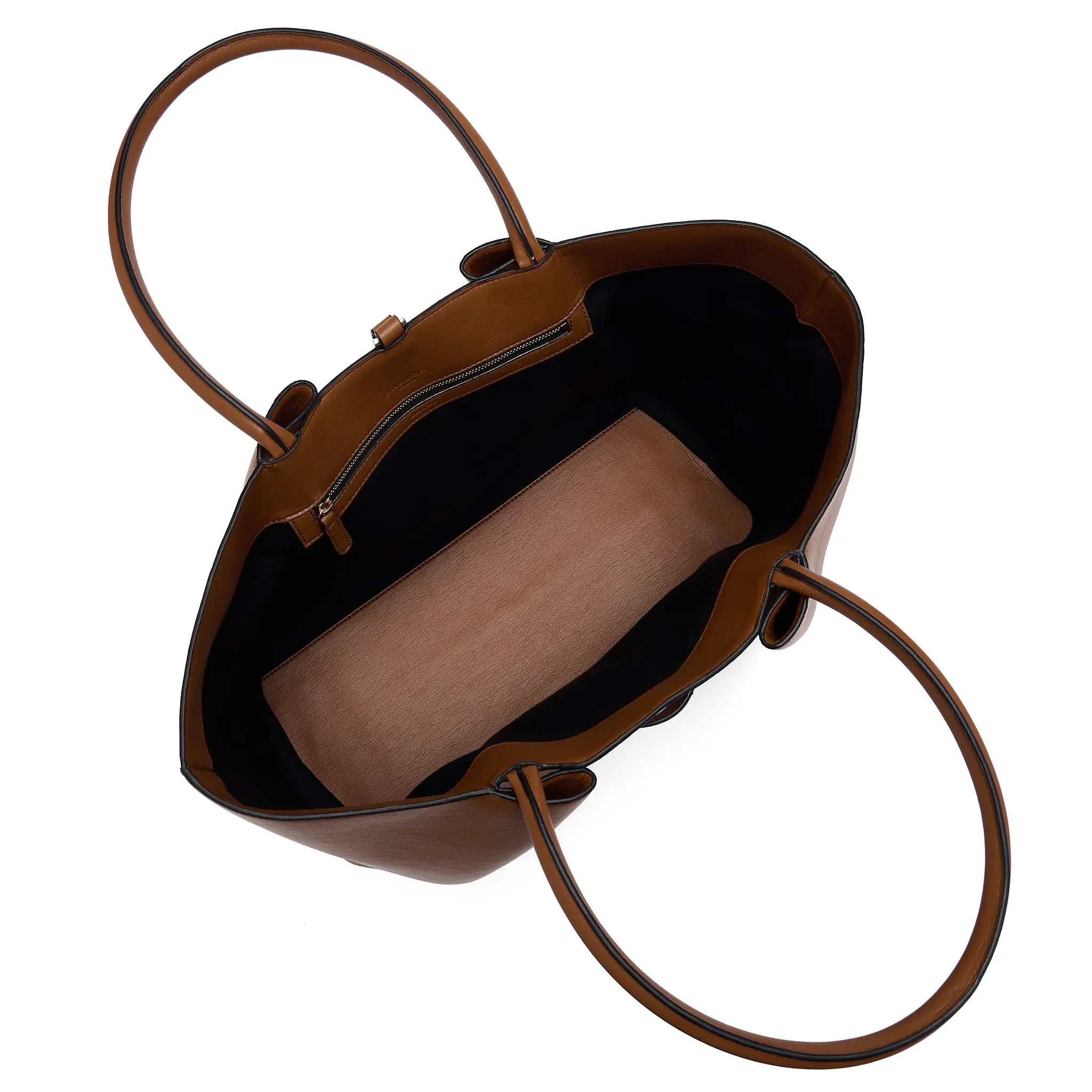 Karuna London Madison cinnamon tote bag inside view