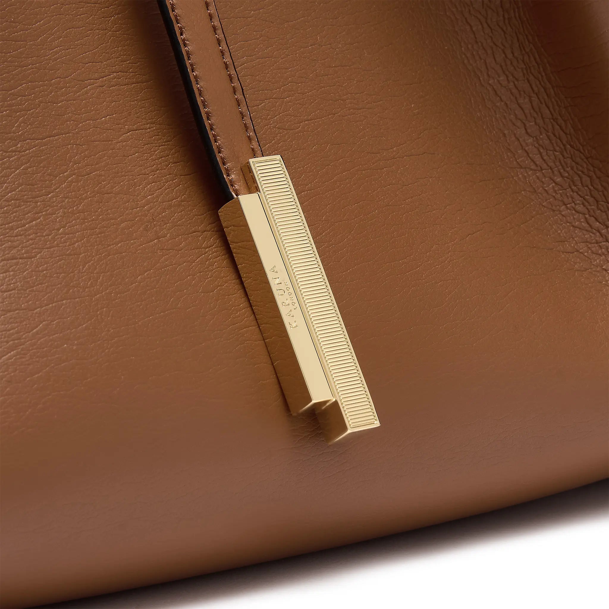 Karuna London Madison cinnamon tote bag with branding