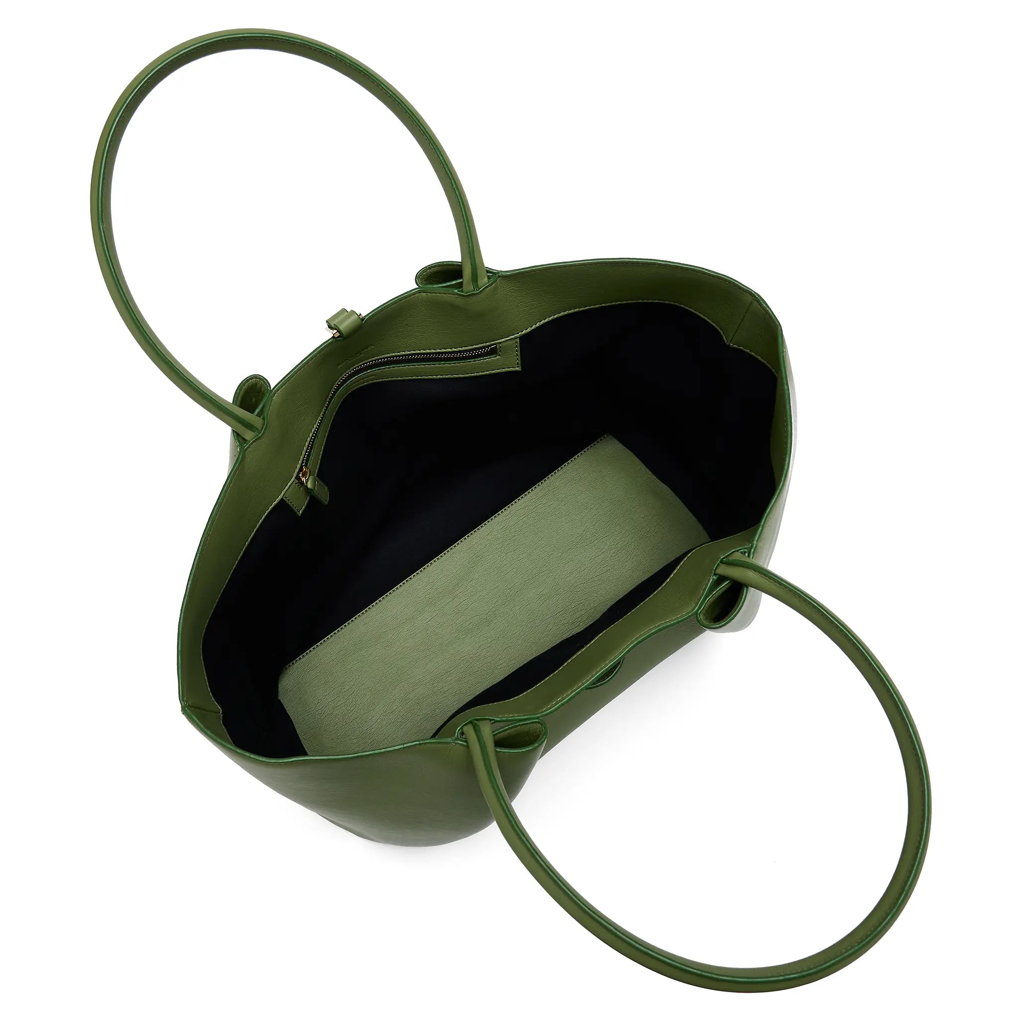 Karuna London Madison olive green tote bag inside view