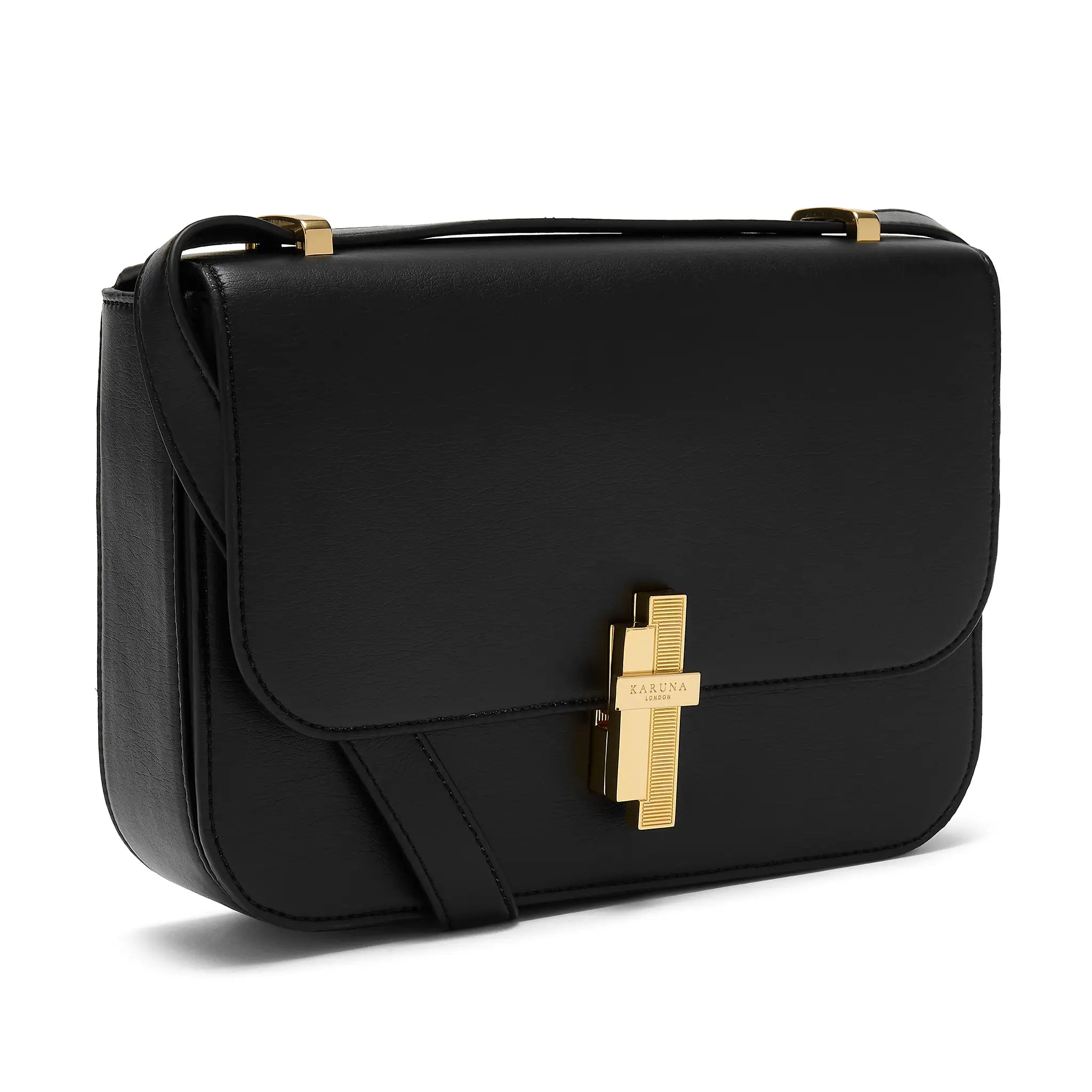 Karuna London Melrose black cross body bag side view