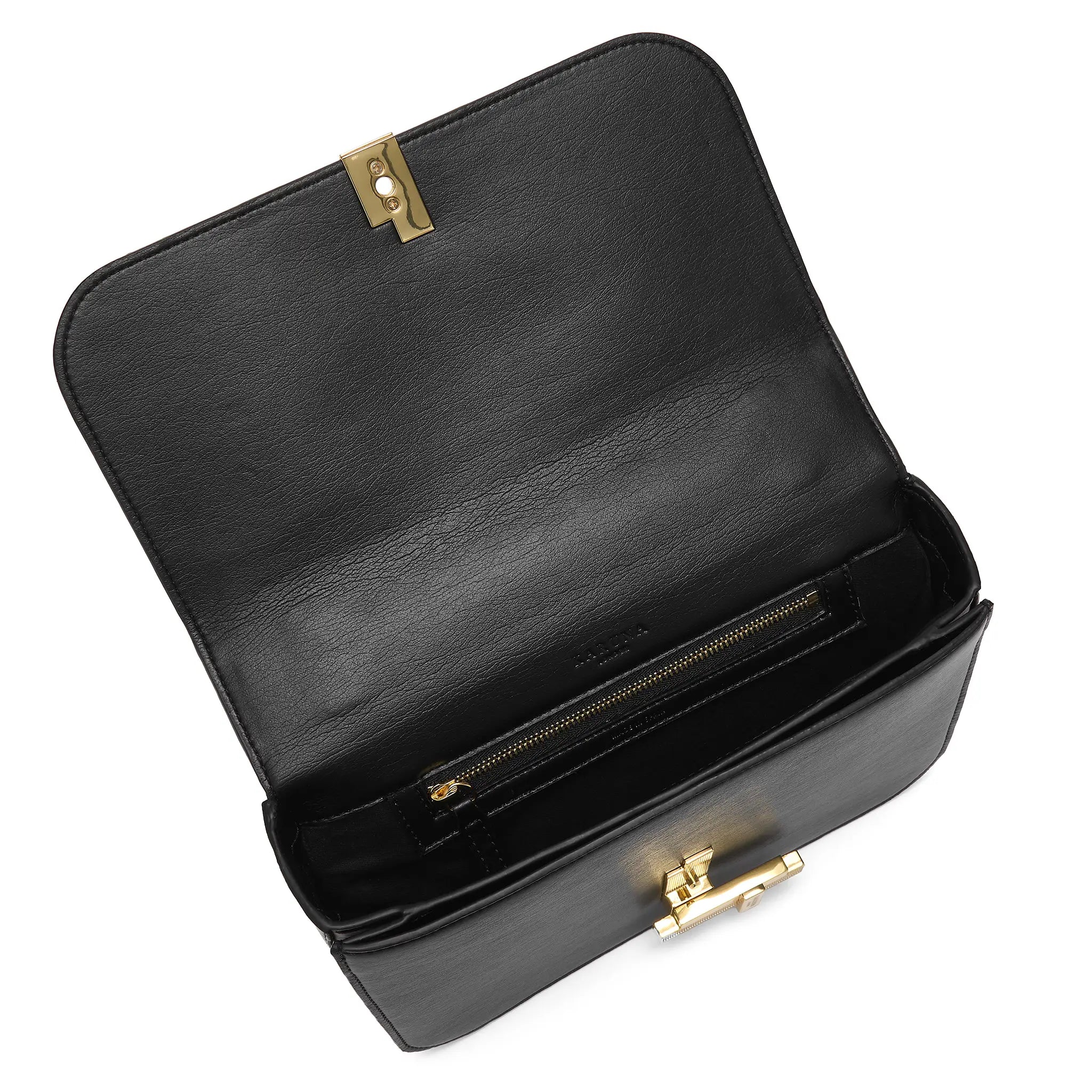 Karuna London Melrose black cross body bag inside view
