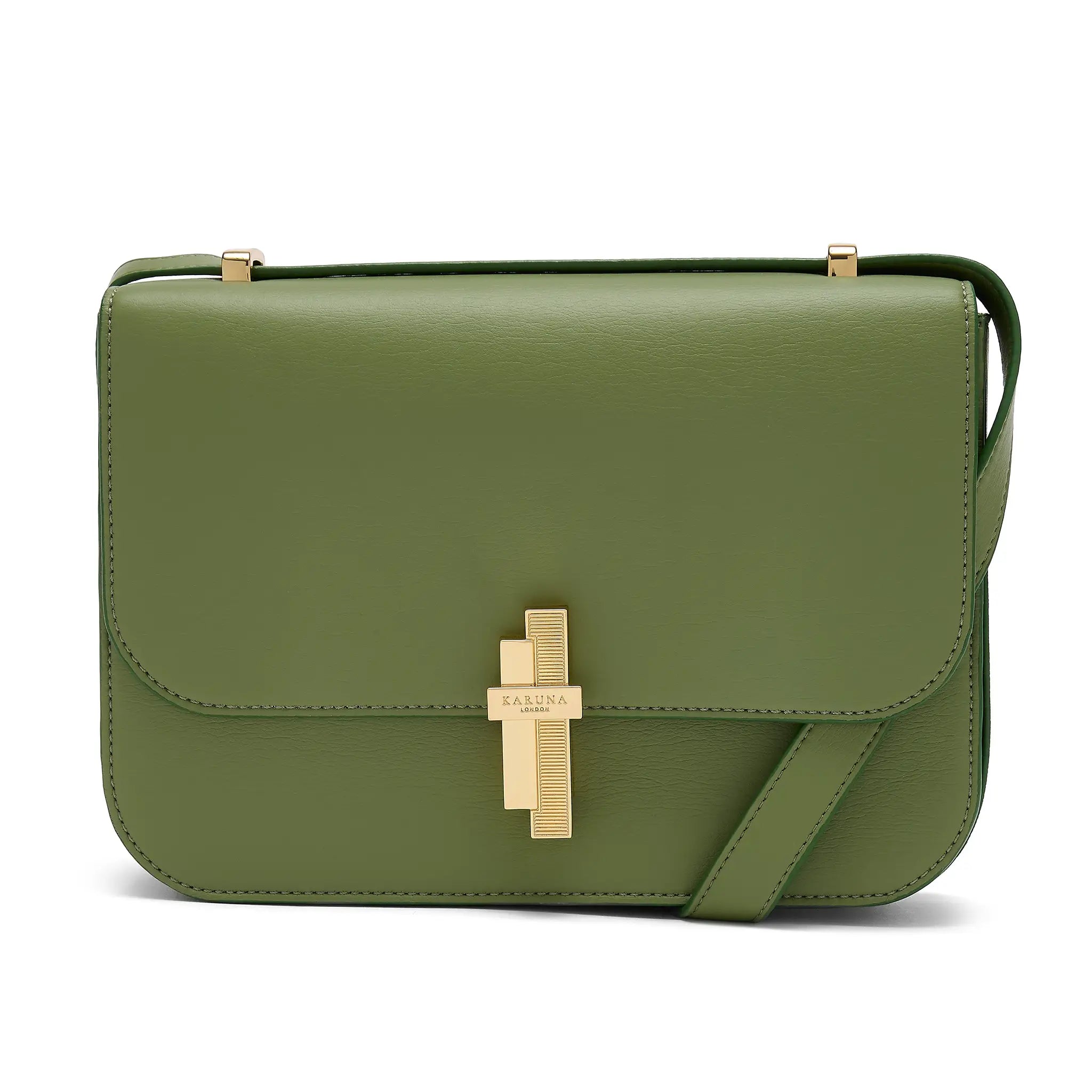 Karuna London Melrose olive green cross body bag front view