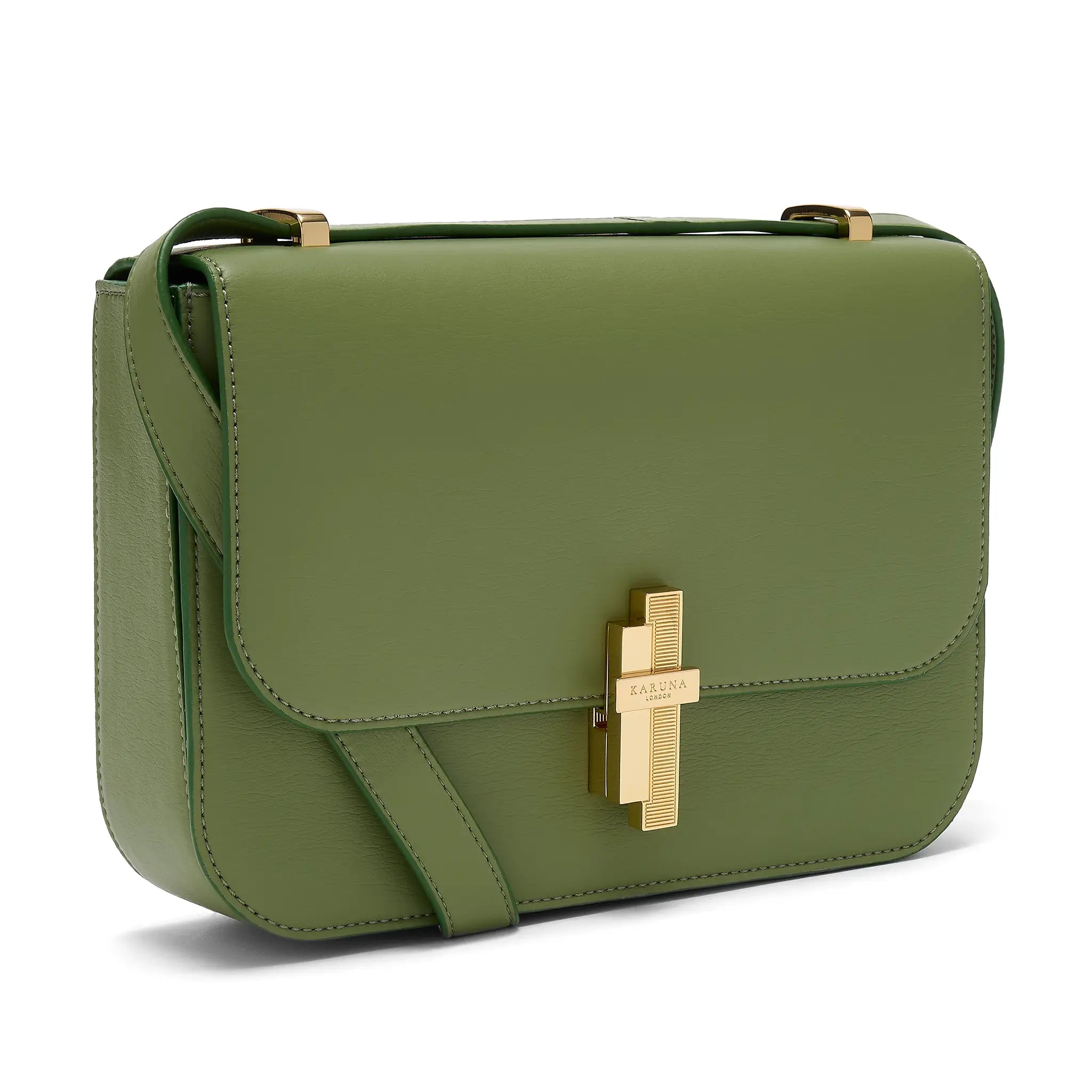 Karuna London Melrose olive green cross body bag side view