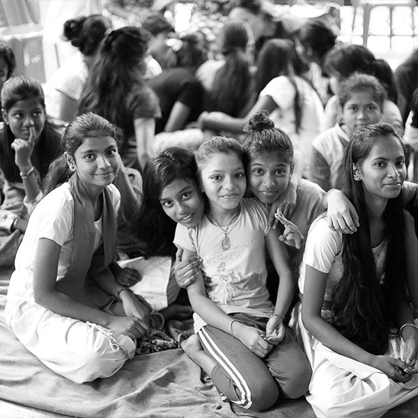 Hope Foundation. Monochrome picture of a group of children.