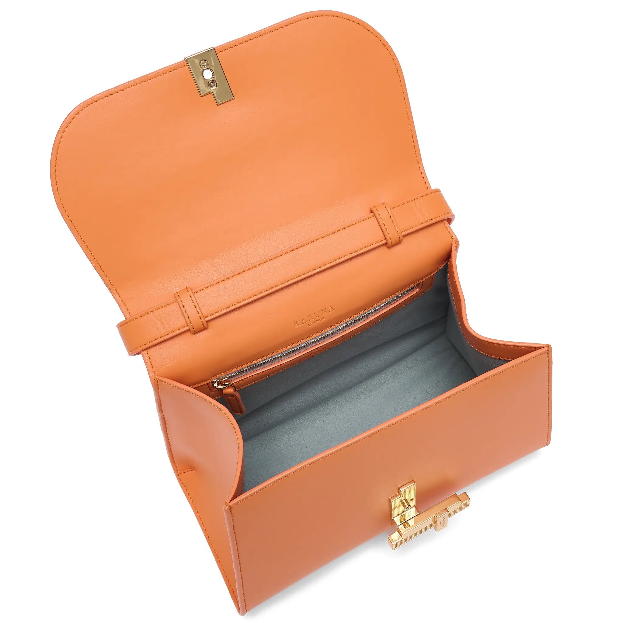 Karuna London Maddox papaya top handle bag inside view